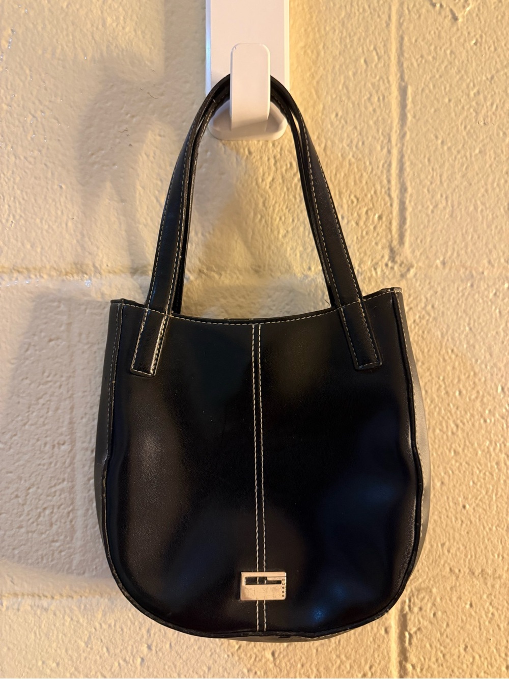 Guess Black Mini Shoulder Bag with White Stitching